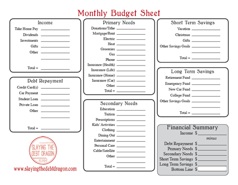 Monthly Budget Sheet B&W