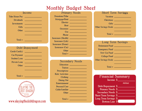 Monthly Budget Sheet Color